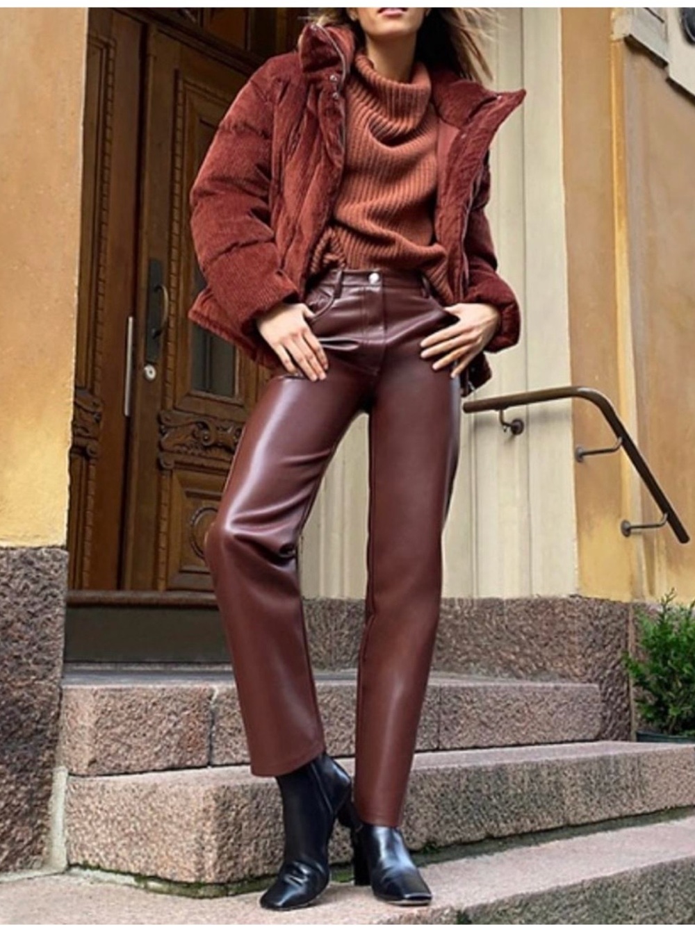 Aritzia Wilfred Deep Brown Leather Pants